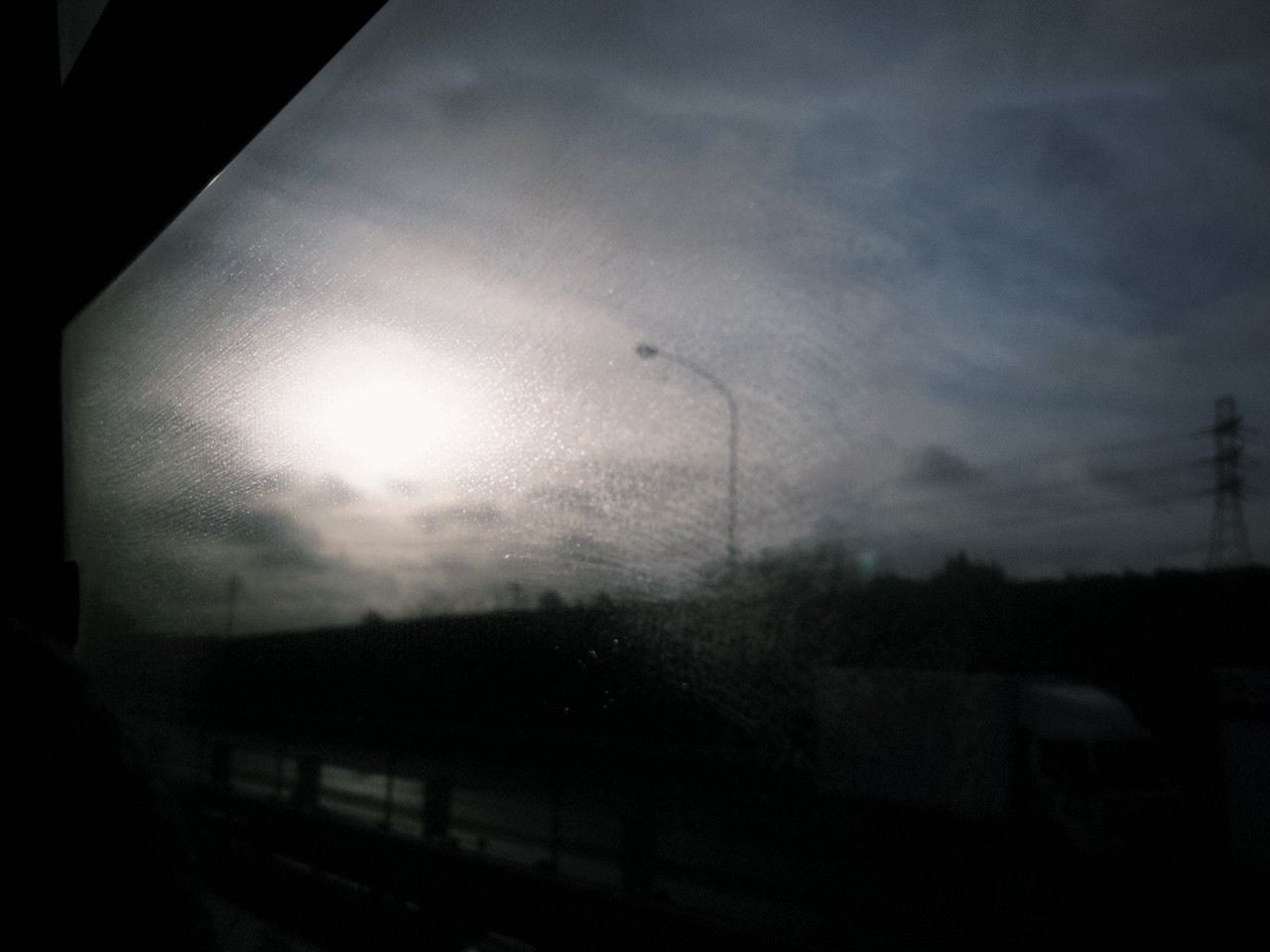 the sunset in the fog 