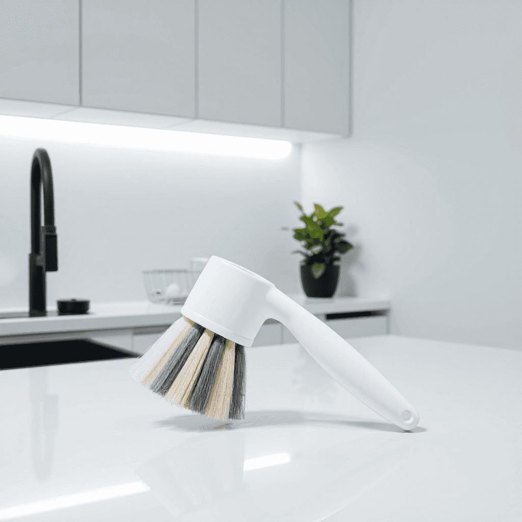 product photography of a cleaning brush for household use, designed for scrubbing surfaces