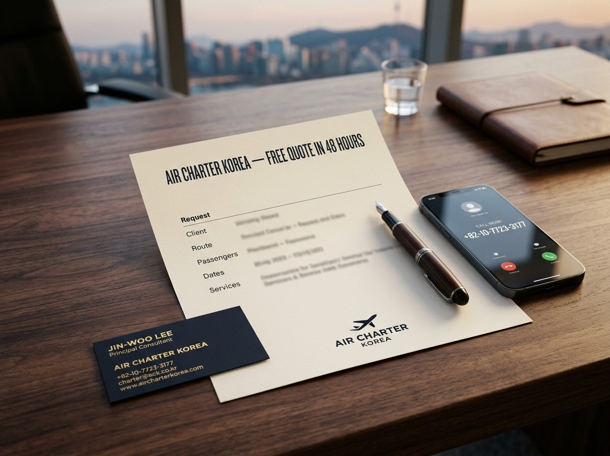 Air Charter Korea private jet booking — free quote in 48 hours, safety-verified, transparent pricing