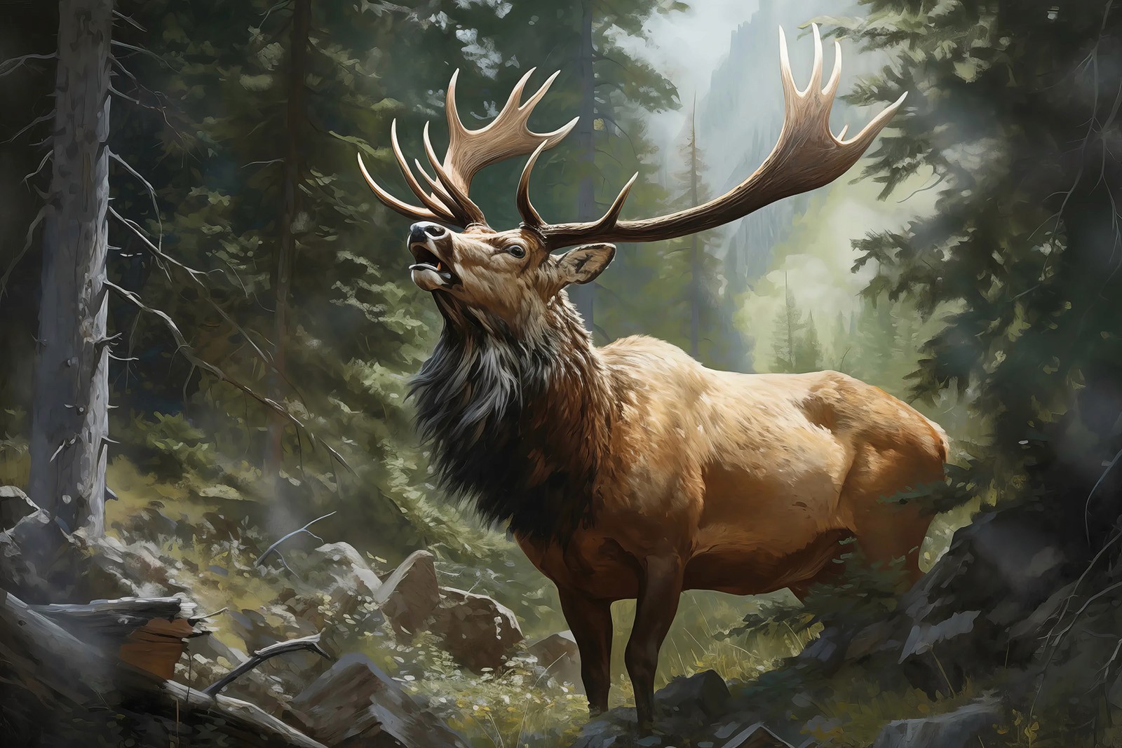 Folk Fable AI elk painting print