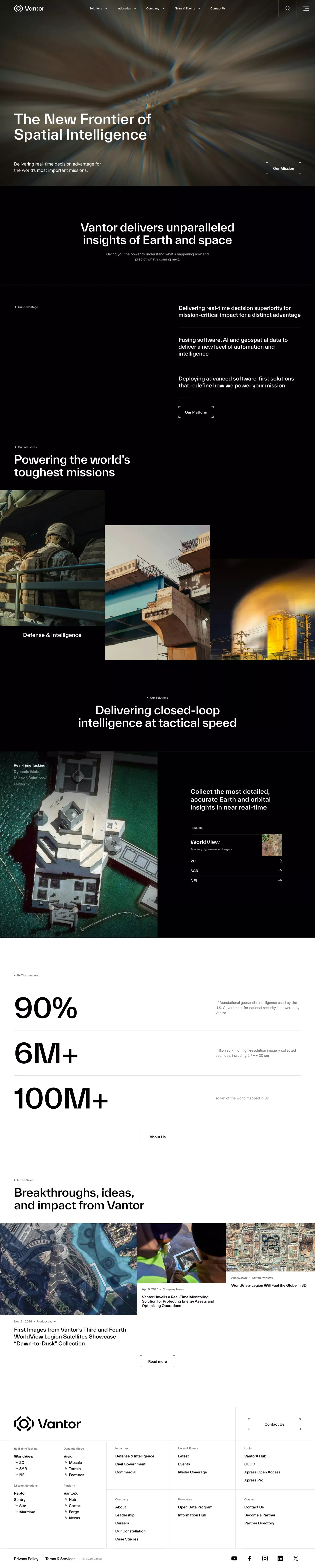 Vantor – Spatial Intelligence Connecting landing page screenshot showcasing Tech design