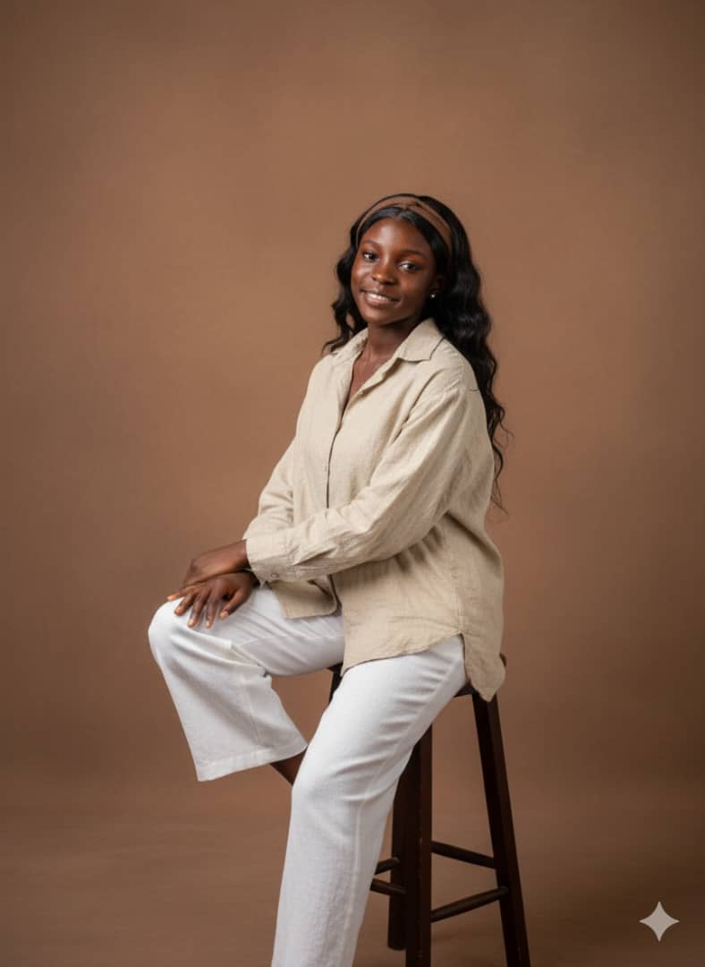 Man sitting in a dimly lit room, wearing a beige shirt and looking contemplative.