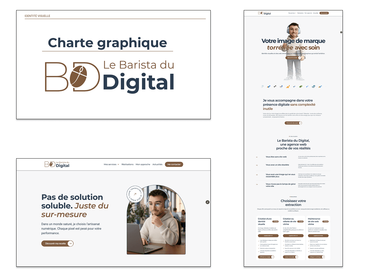 Portfolio Le Barista du Digital : présentation d'un site web haute performance réalisé avec Framer, mettant en avant une approche d'artisan numérique sur-mesure