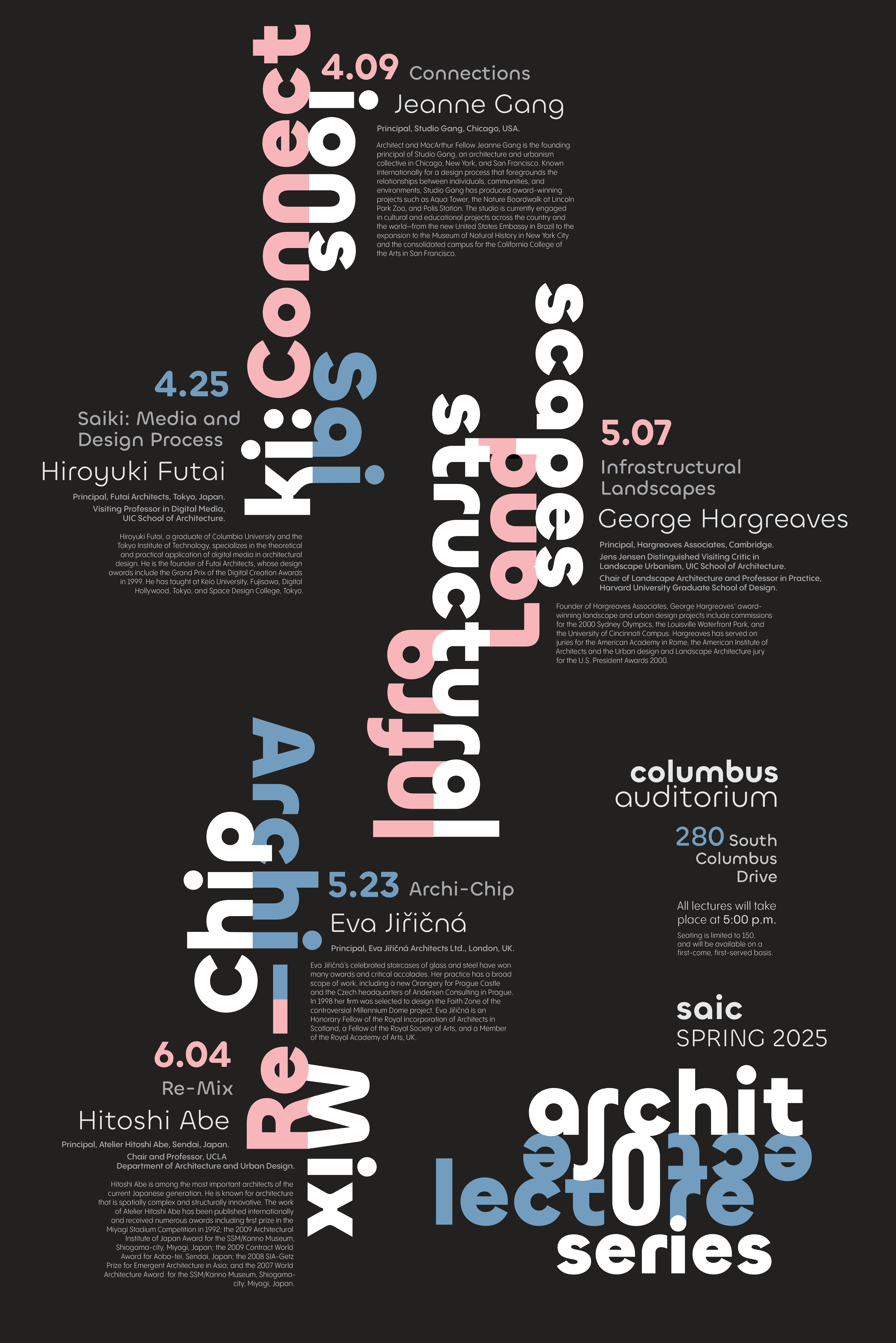 Event poster with reflected and connected type, evoking a city skyline over water.