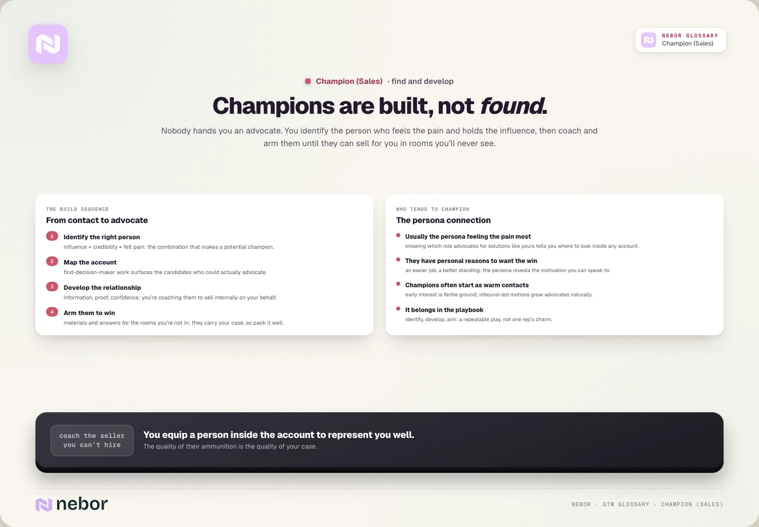 Champions are built, not found: Nobody hands you an advocate