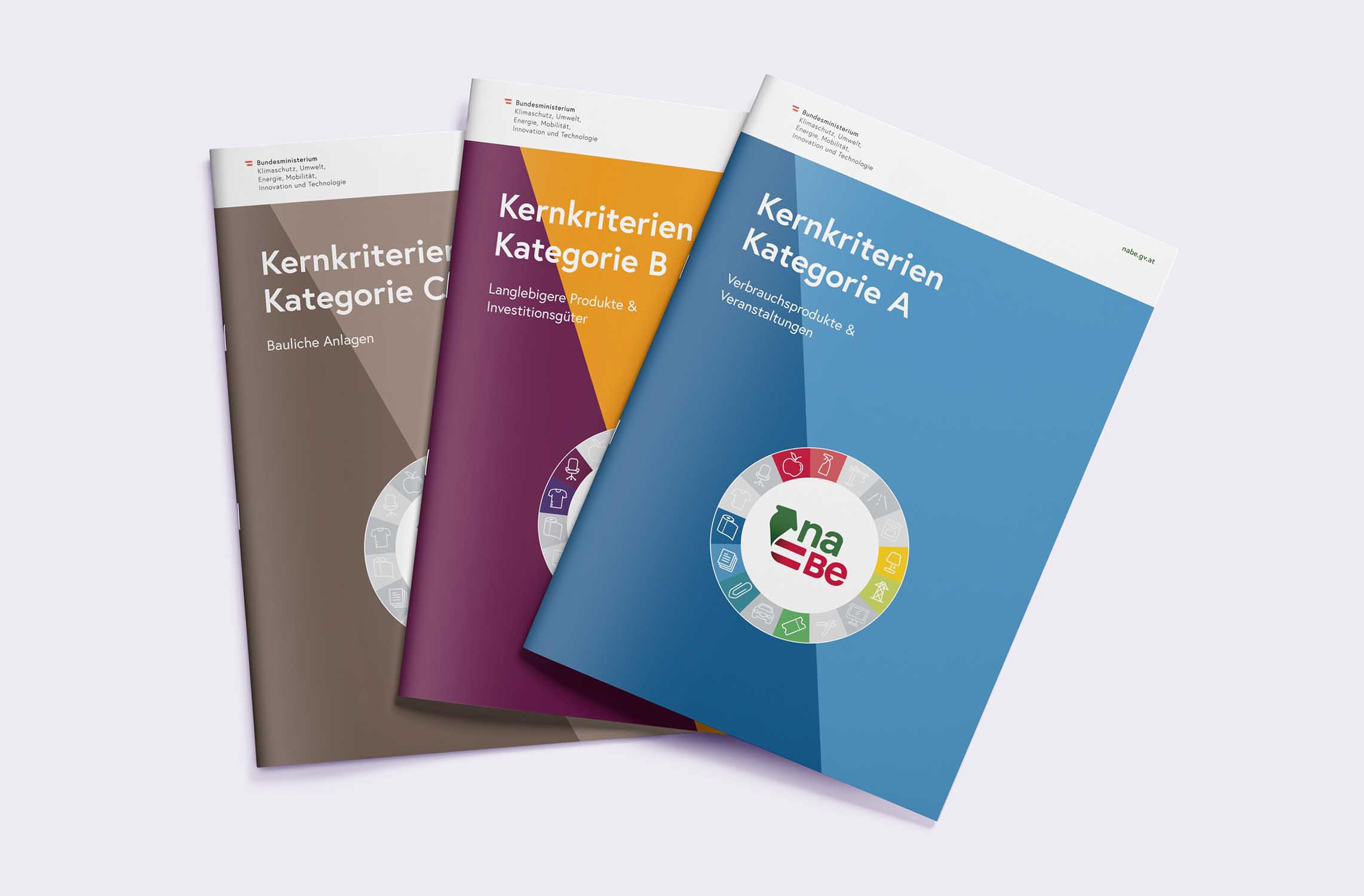 Broschüren-Serie von naBe mit Kernkriterien für verschiedene Kategorien der nachhaltigen Beschaffung