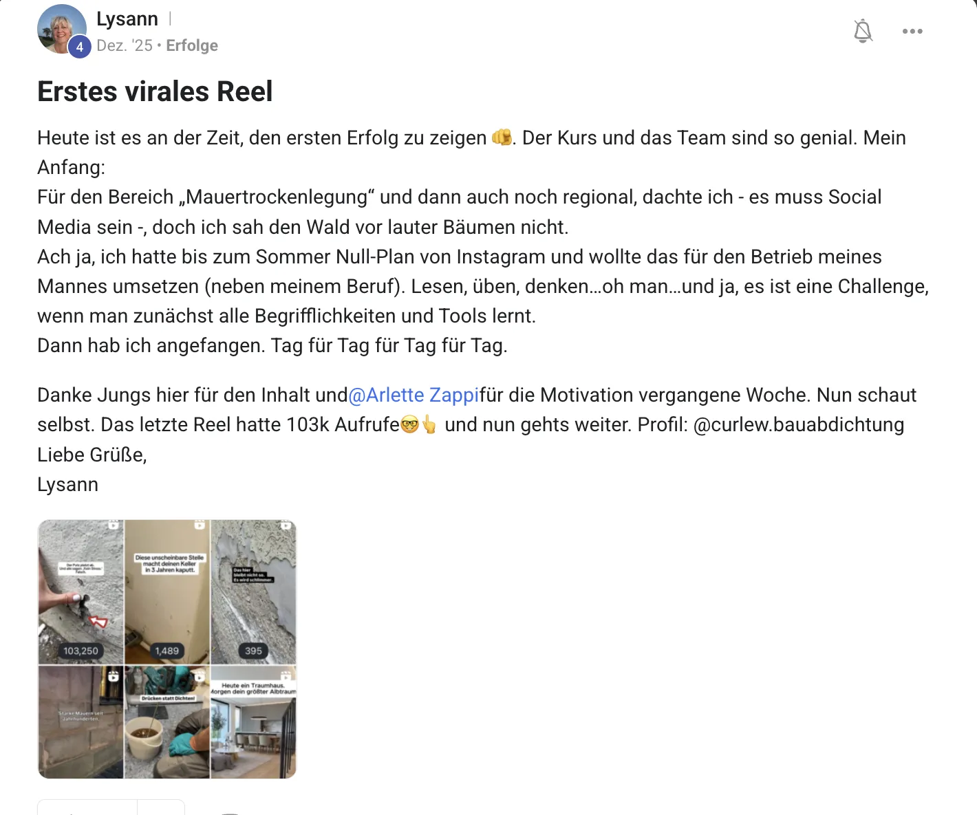 Mitglied der KI Creator Akademie: Handwerkerin Lysann mit erstem viralen Reel über 103.000 Aufrufe