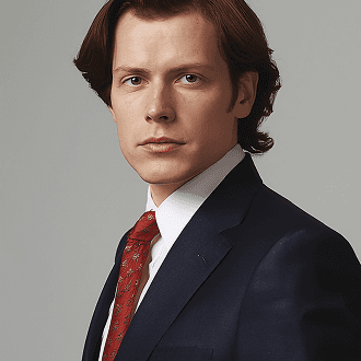 A man in a formal suit stands confidently, showcasing a professional appearance.