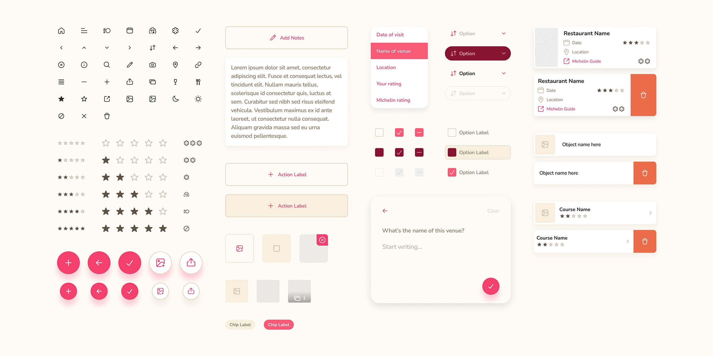Foodie Notes design system (light mode.)