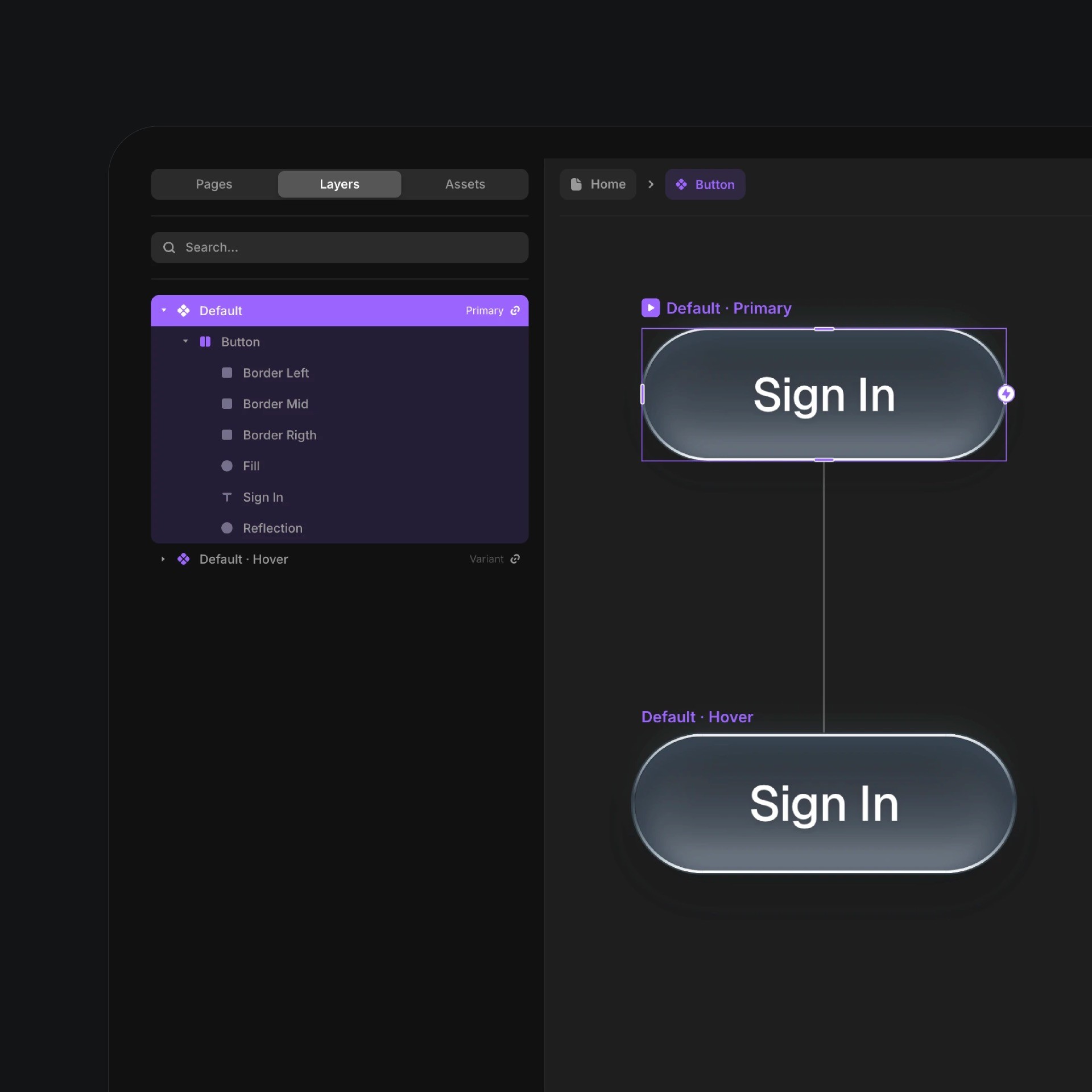Glassy sign-in button variants in design editor