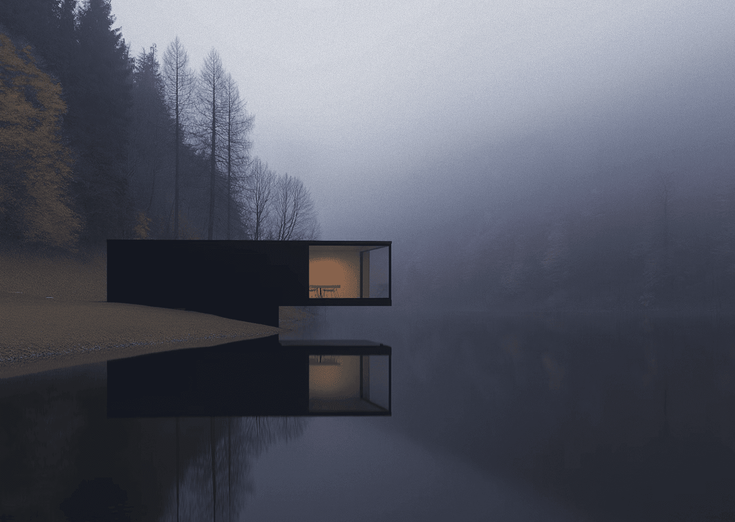 Outdoor Custom cabin near a lake shore