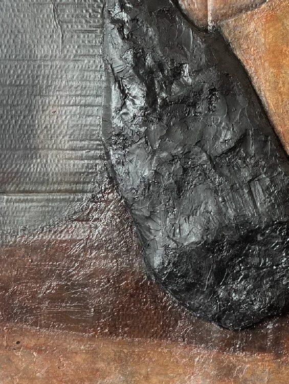 Because He Could, 2020. Mixed media on cardboard.  by Barbara Walker.