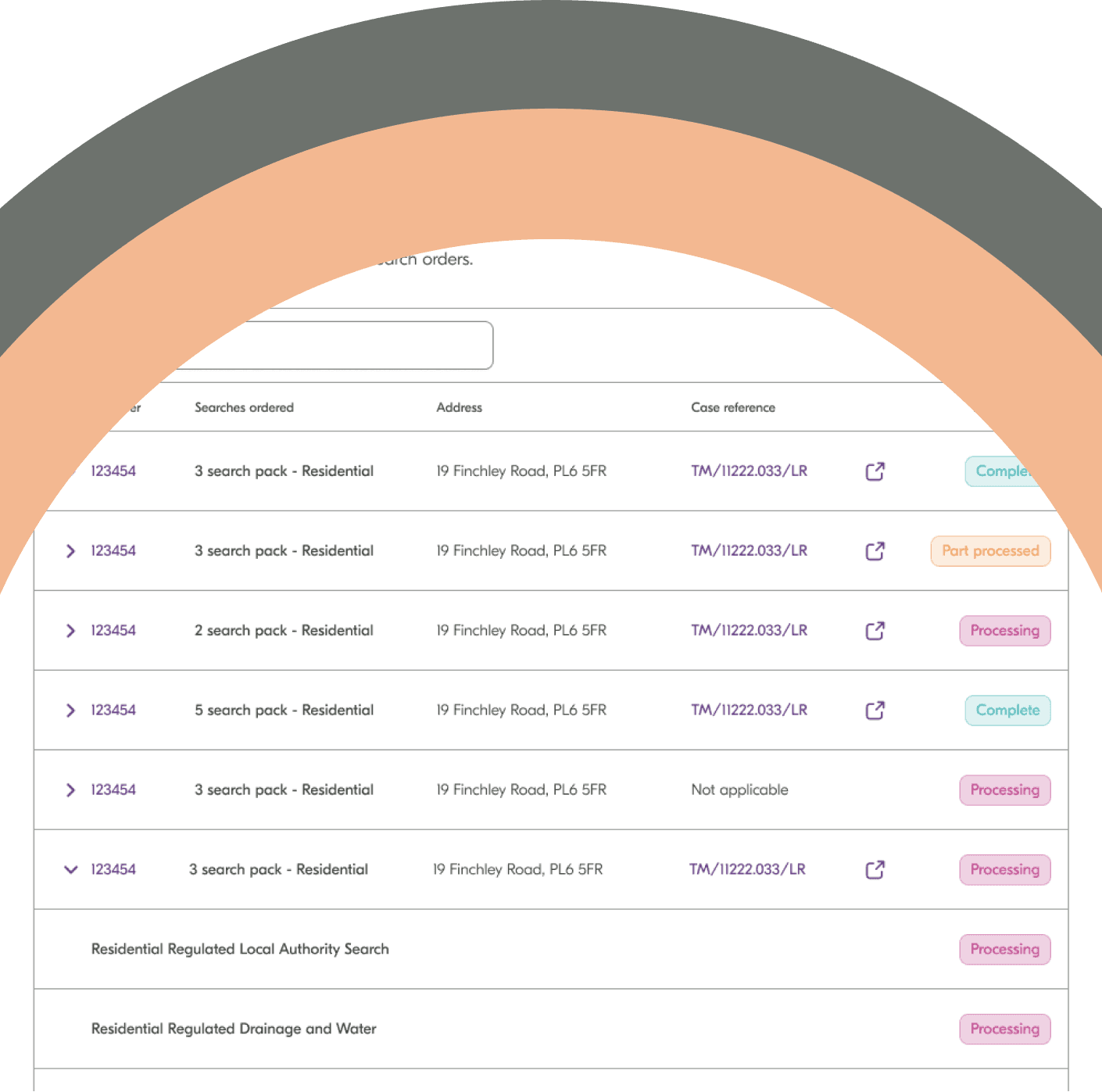 Conveyancing searches management and ordering mobile