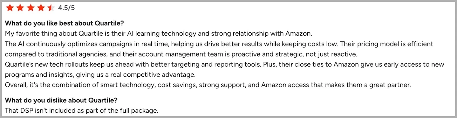 User feedback of Quartile on G2 @@ User feedback of Quartile on G2