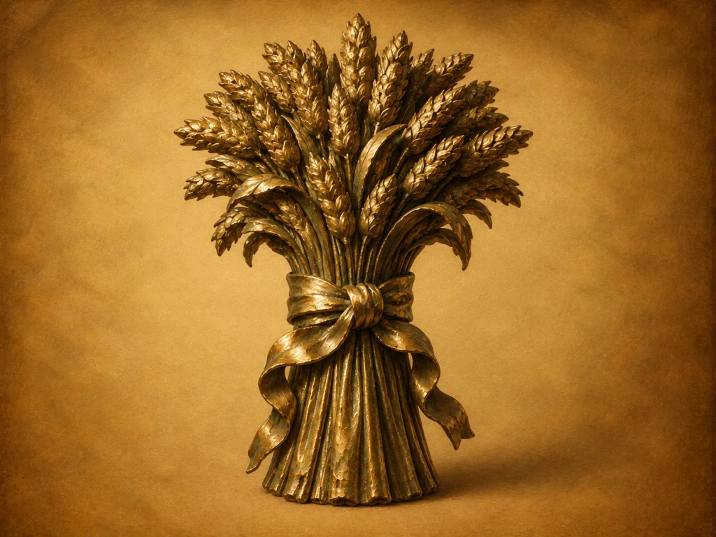 A golden sheaf of wheat tied with ribbon