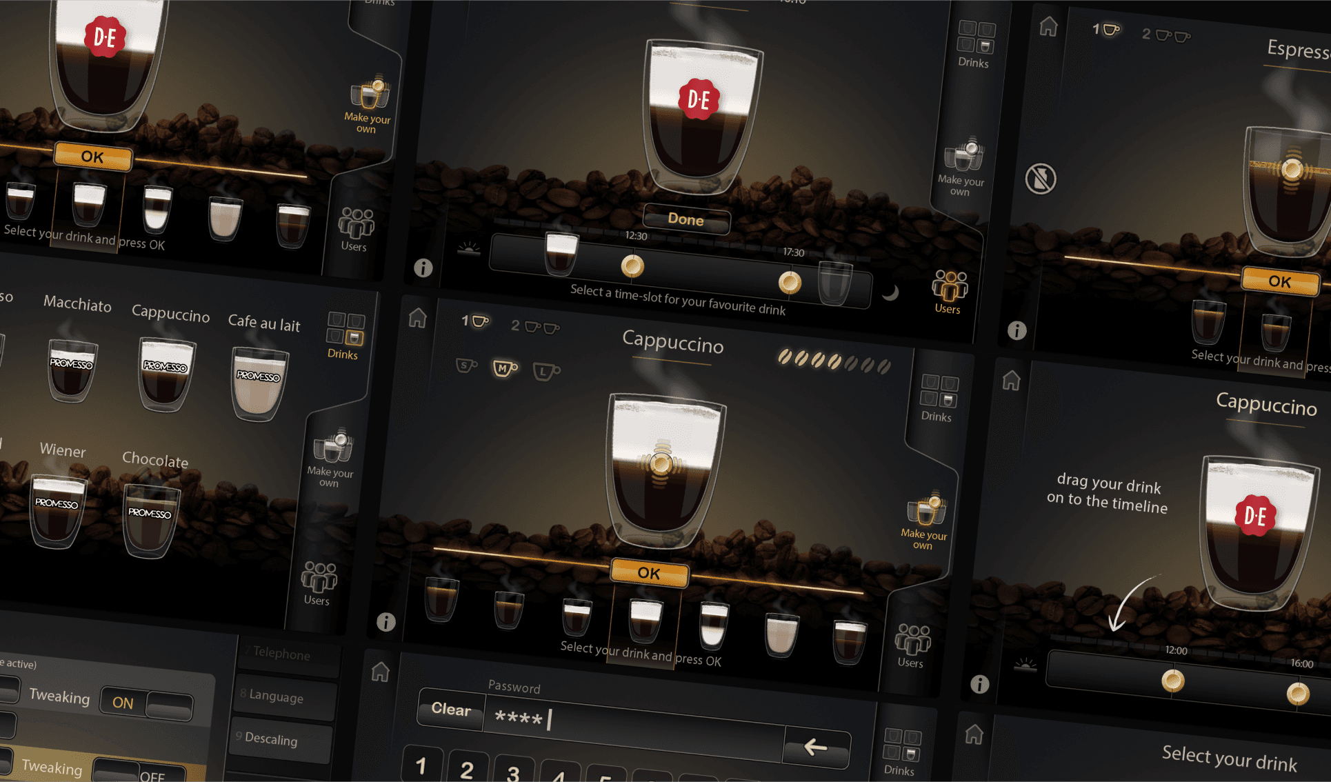 Image of user interface of coffee machine for Jacobs / Douwe Egberts