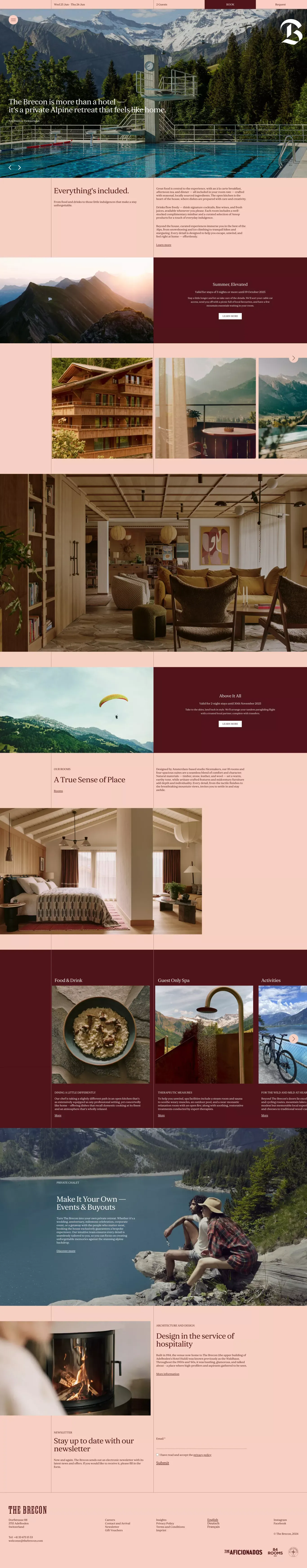 The Brecon – Luxury Hotel in the Swiss A landing page screenshot showcasing Local Business and Real Estate design