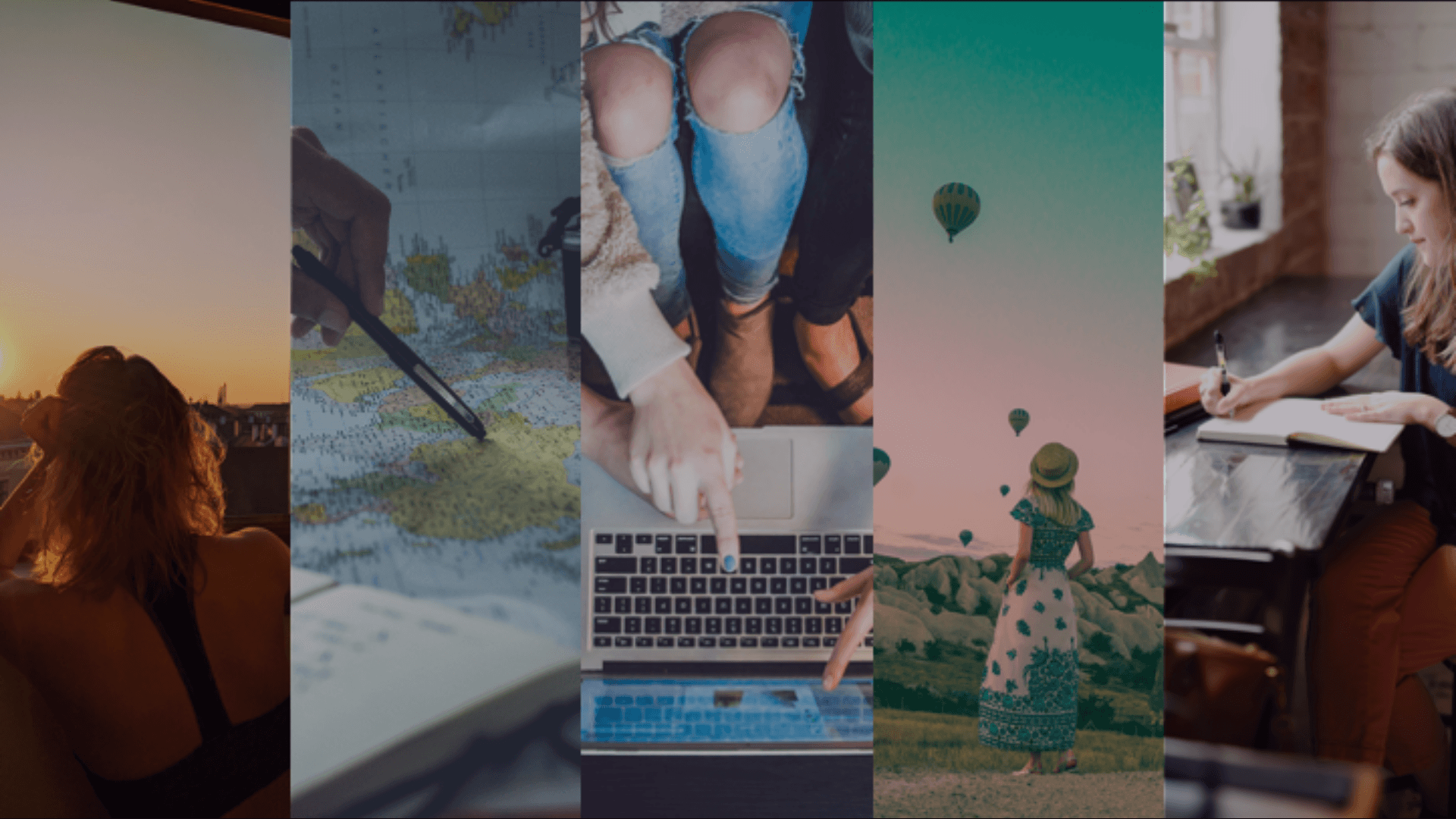 Image representation of the five stages of travel: dreaming, planning, booking, experiencing and remembering