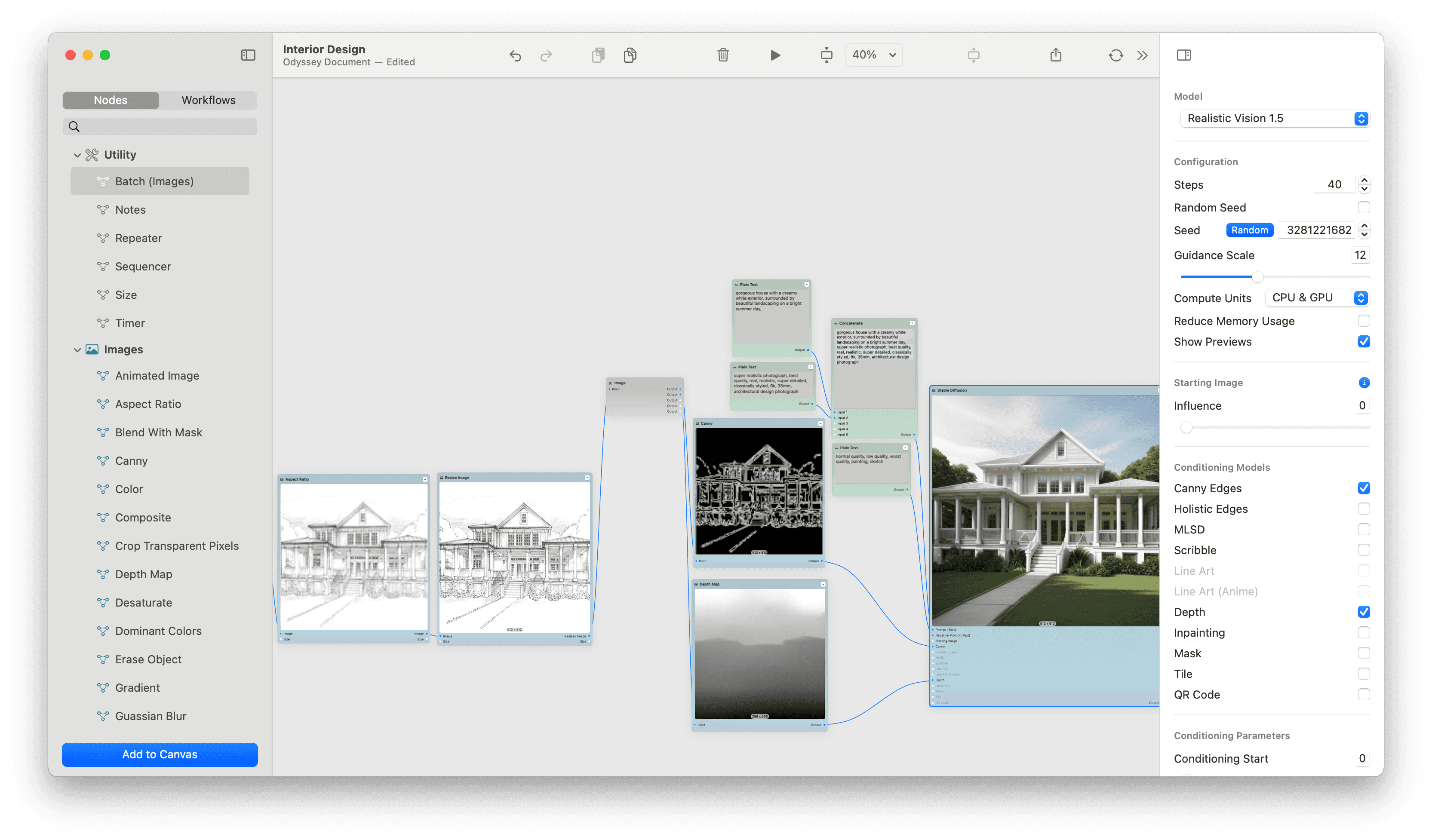 Going from an architectural drawing to a photo with AI