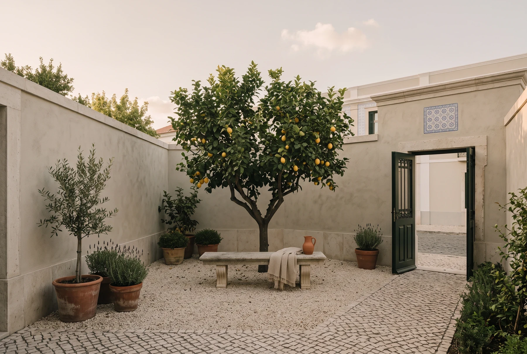 Walled garden with a lemon tree