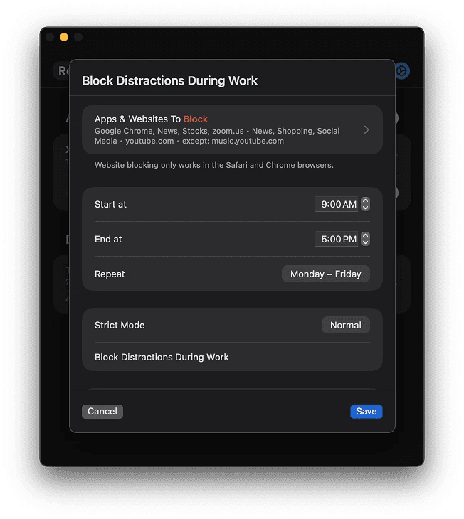 Refocus for Mac session view
