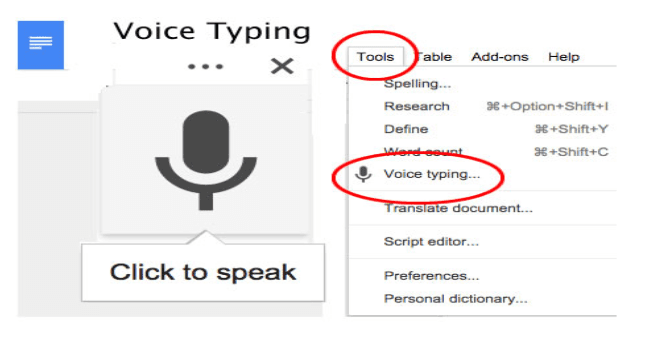 google docs voice typing
