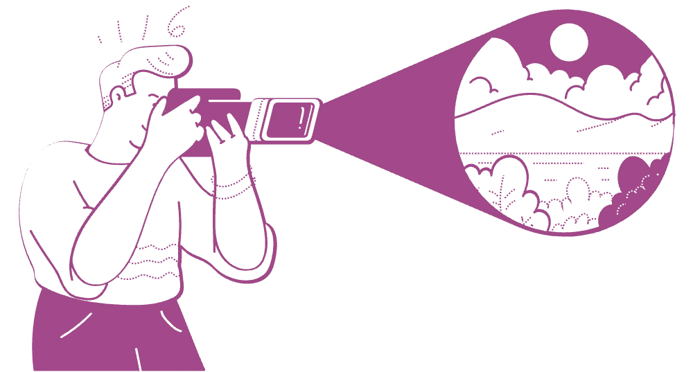 Illustration of a person photographing a landscape representing hope for the future and future vision