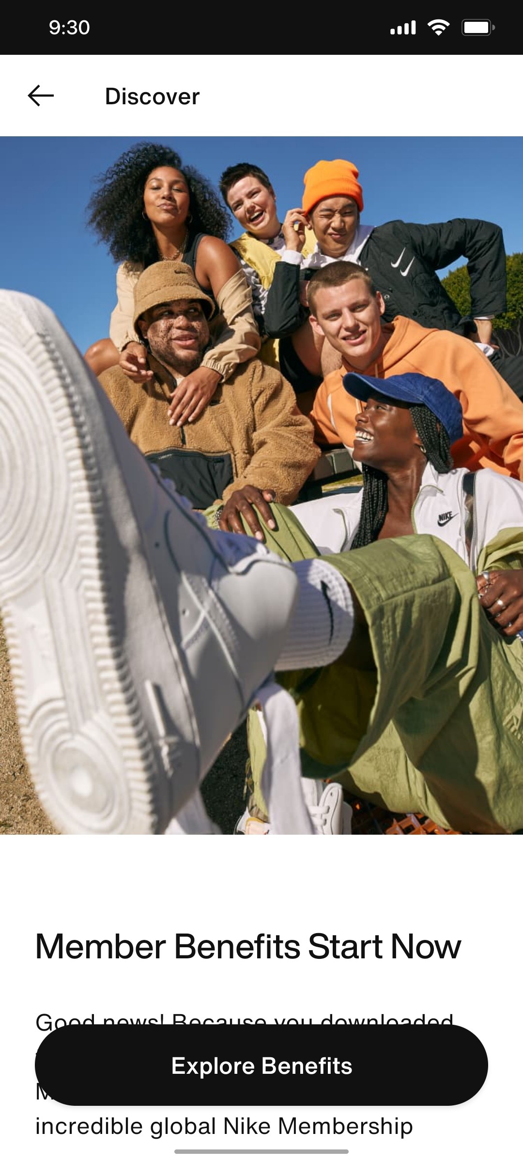 Nike App Discover Screen