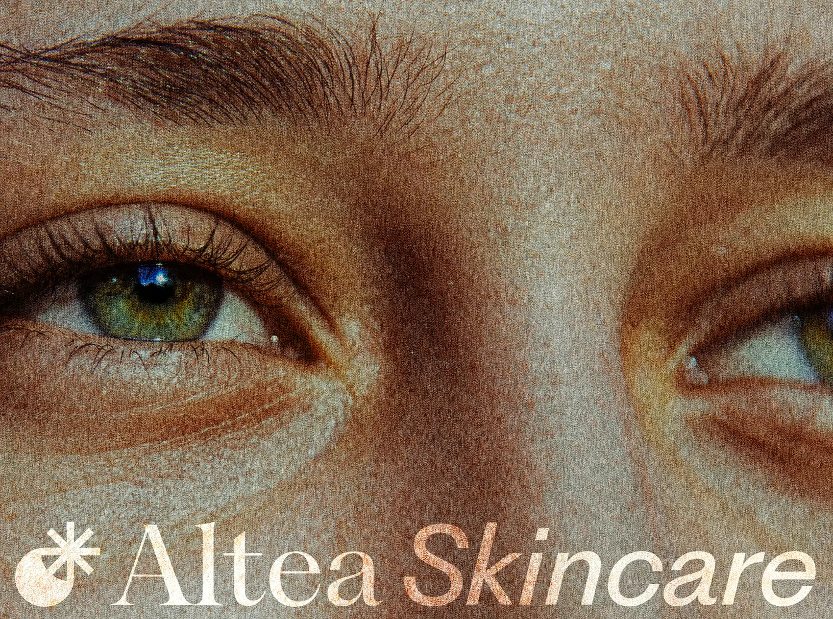 Close-up of skin texture and elegant typography showcasing Altea Skincare branding.