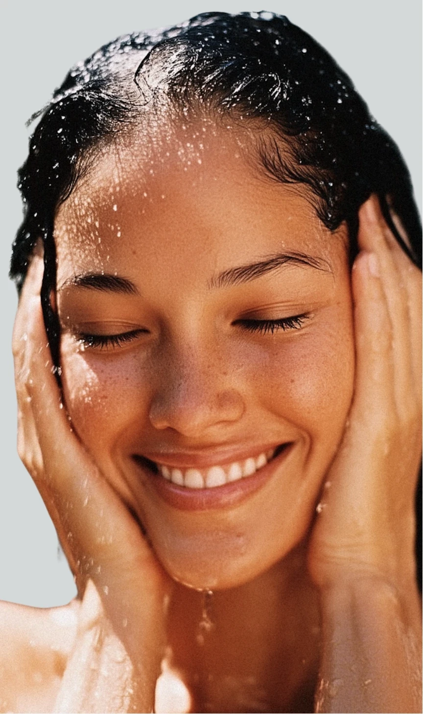 Beautiful woman washing her face
