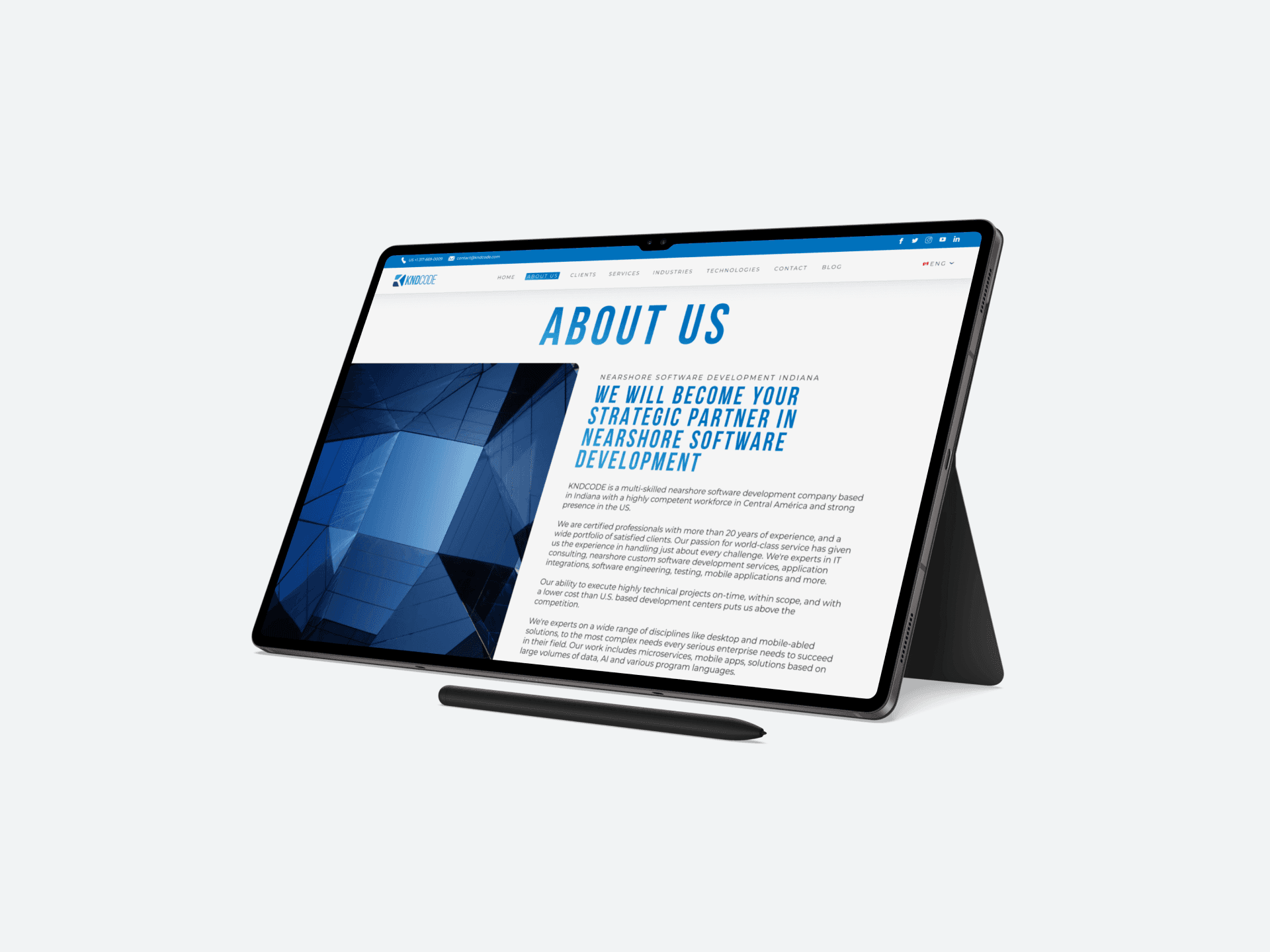 Tablet view of the About page using the new visual system.