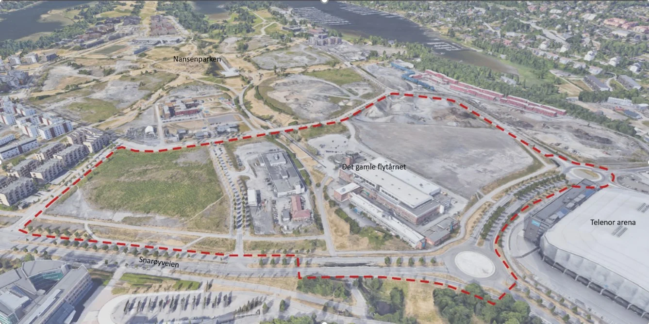 Planområdet over Fornebu i Bærum kommune