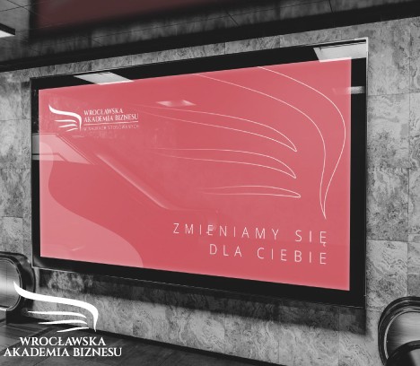 Projekt grafiki na ekrany informacyjne (Digital Signage) wewnątrz budynku Wrocławskiej Akademii Biznesu.