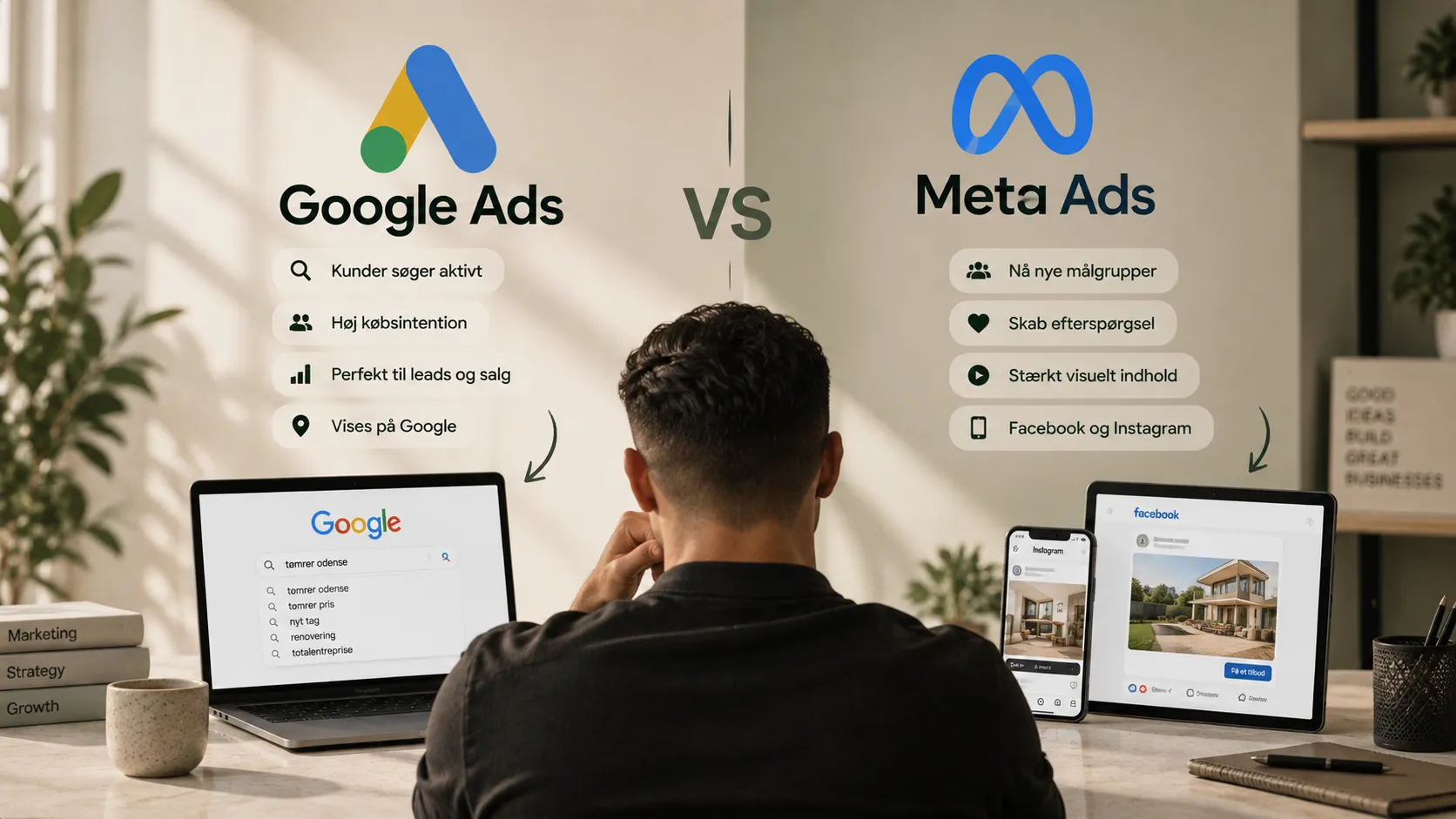 Google Ads vs. Meta Ads – sammenligning af søgeintention, målgrupper, leads og annoncering på Google, Facebook og Instagram