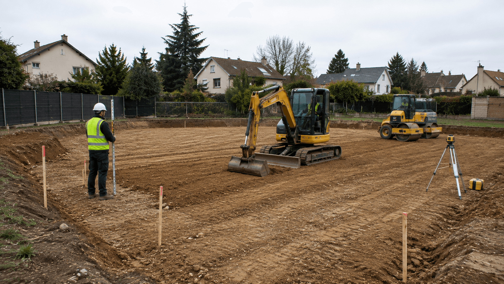 Nivellement et compactage d’une plateforme lors de travaux de terrassement