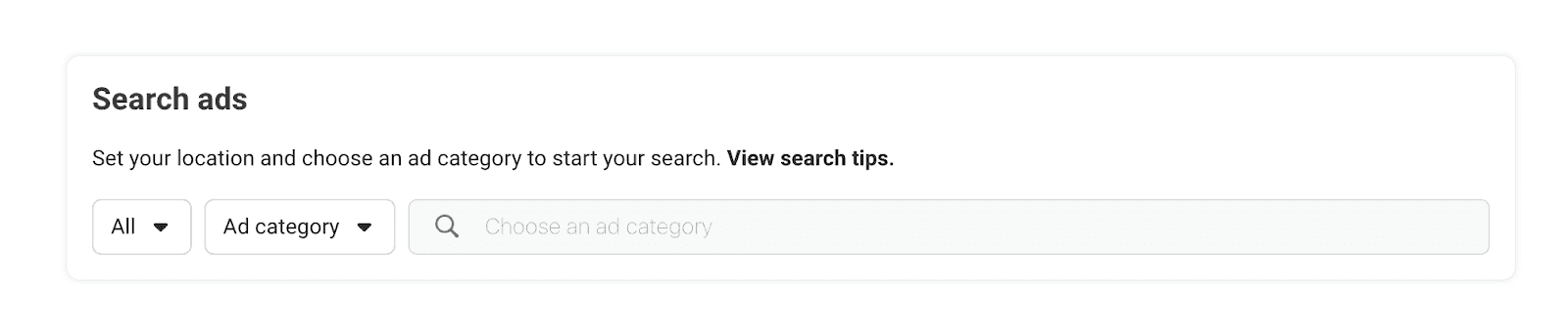 Search ads filter with category dropdown and search box