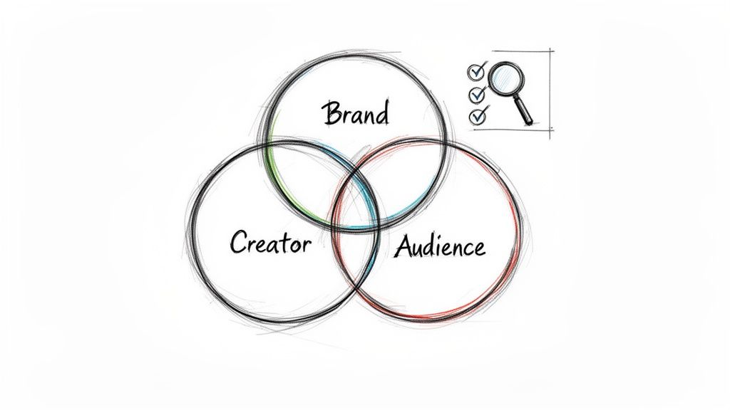 Venn diagram illustrating the intersection of Brand, Creator, and Audience in marketing.