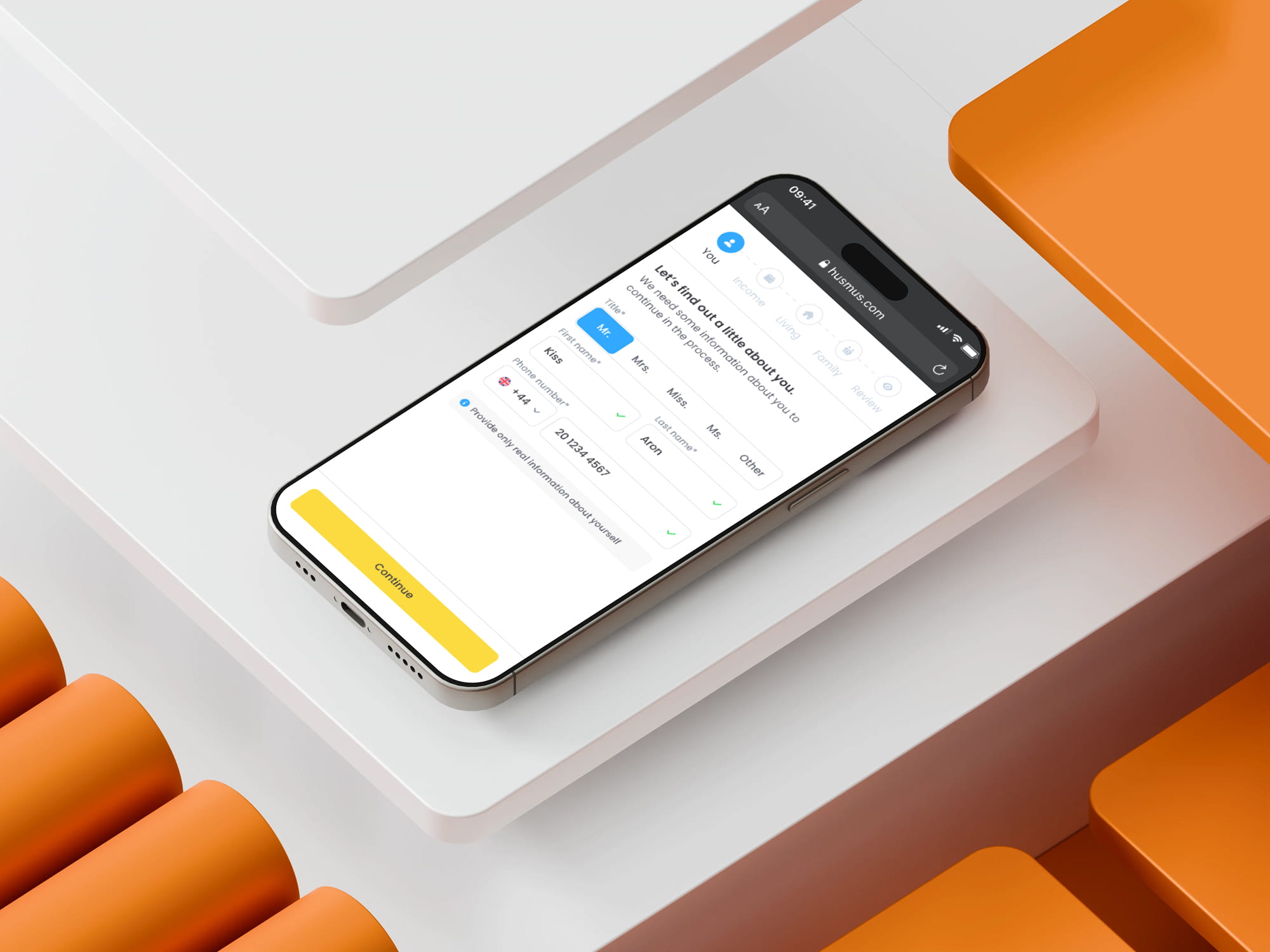 Phone screen showing user information form