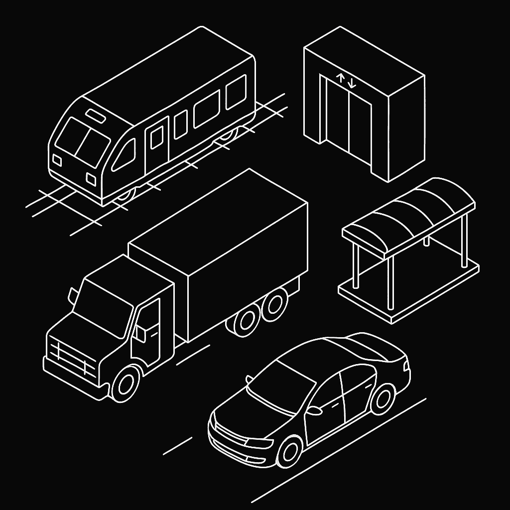  Illustration showing applications of Sapani fasteners across transportation and machinery