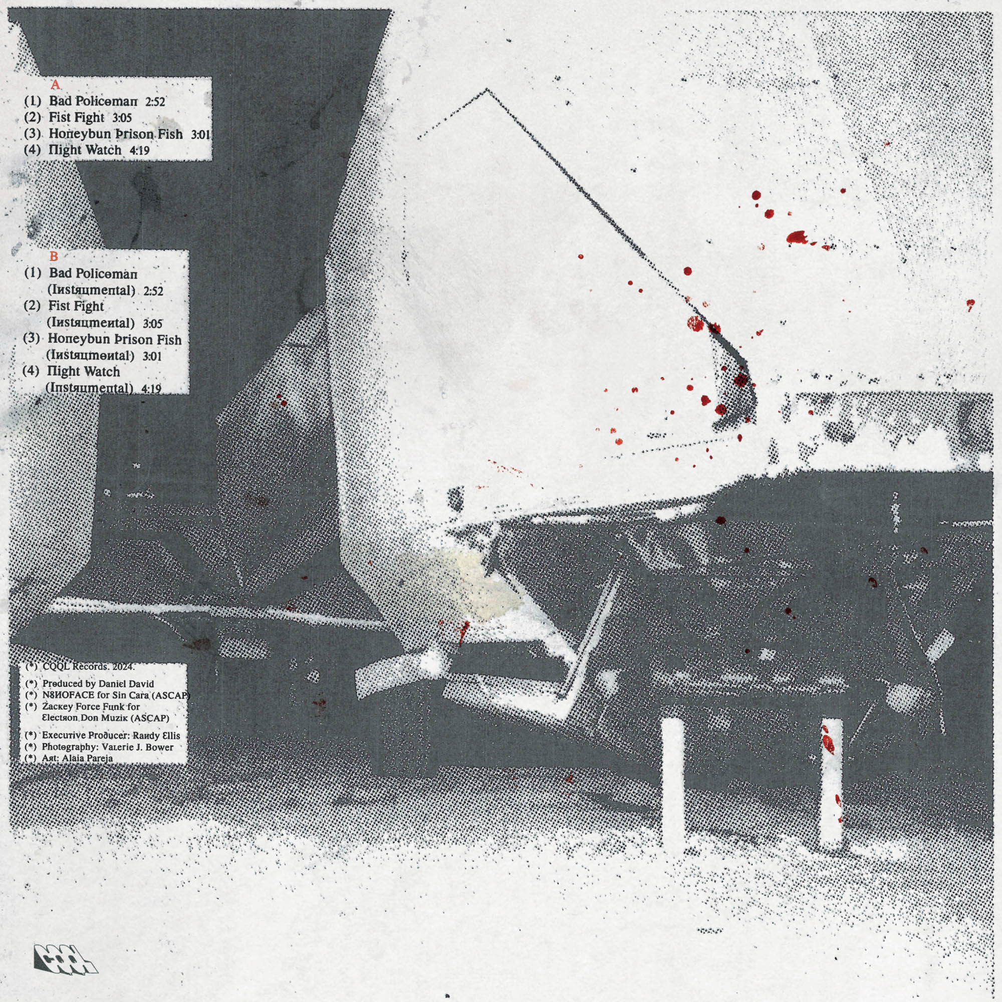 Album cover with abstract design and text on a gray background