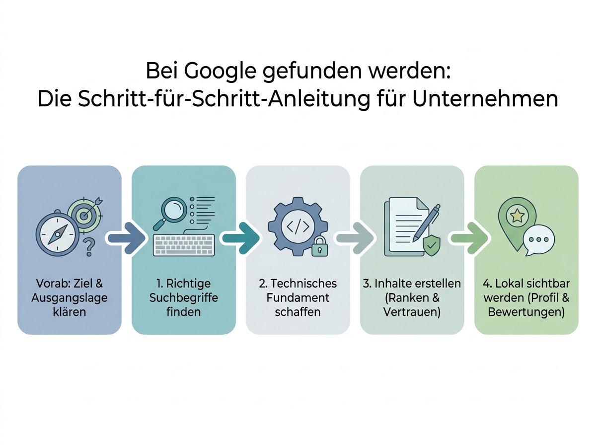 Ablaufdiagramm: Bei Google gefunden werden: Die Schritt-für-Schritt-Anleitung für Unternehmen