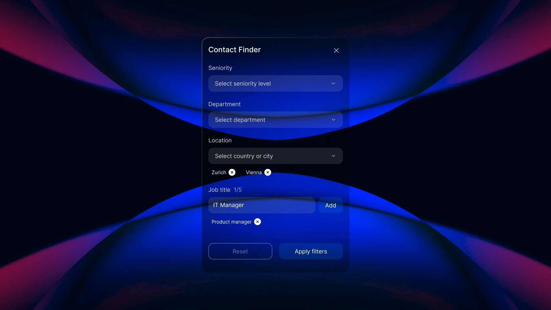 Advanced filters in Contact Finder