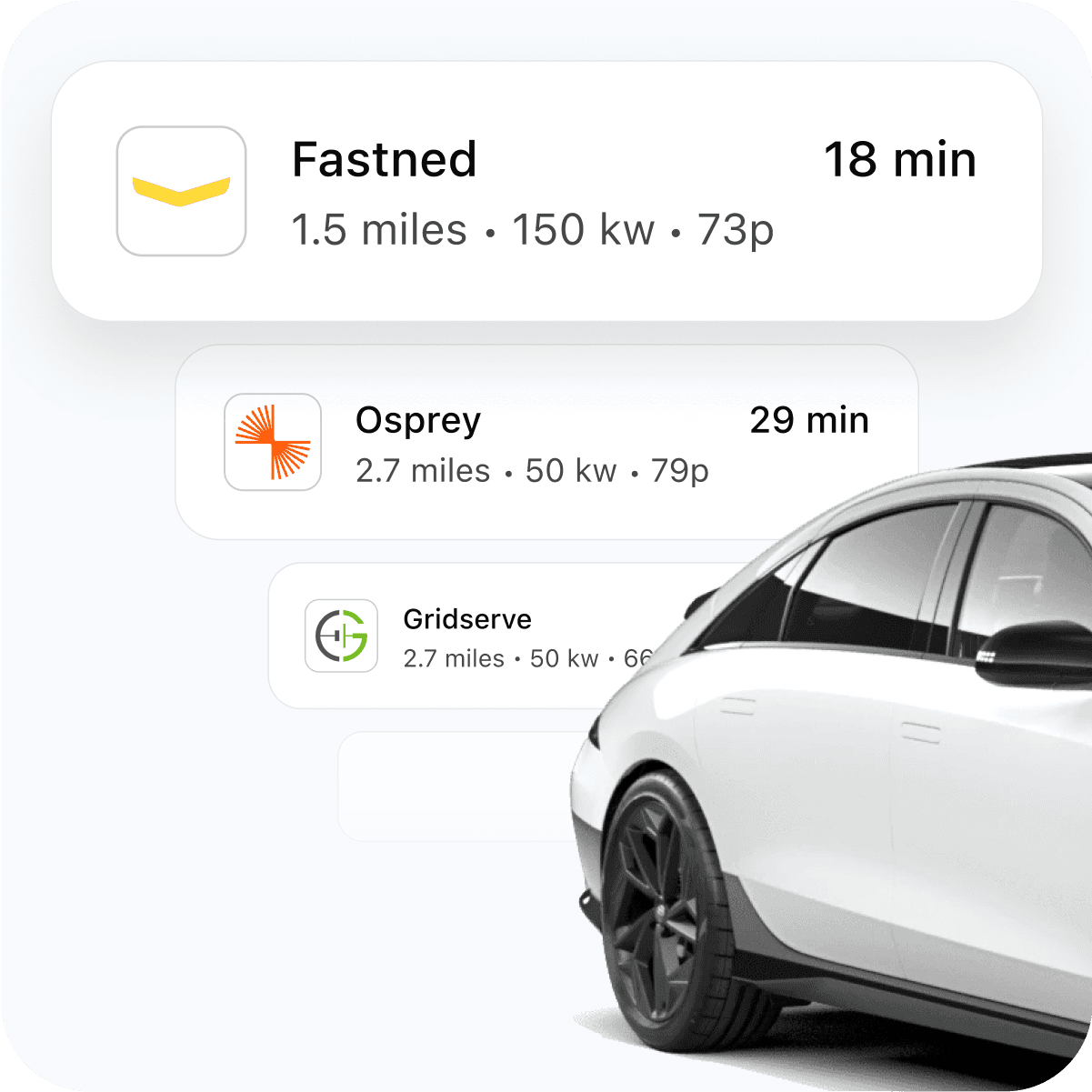 App showing fast chargers nearby