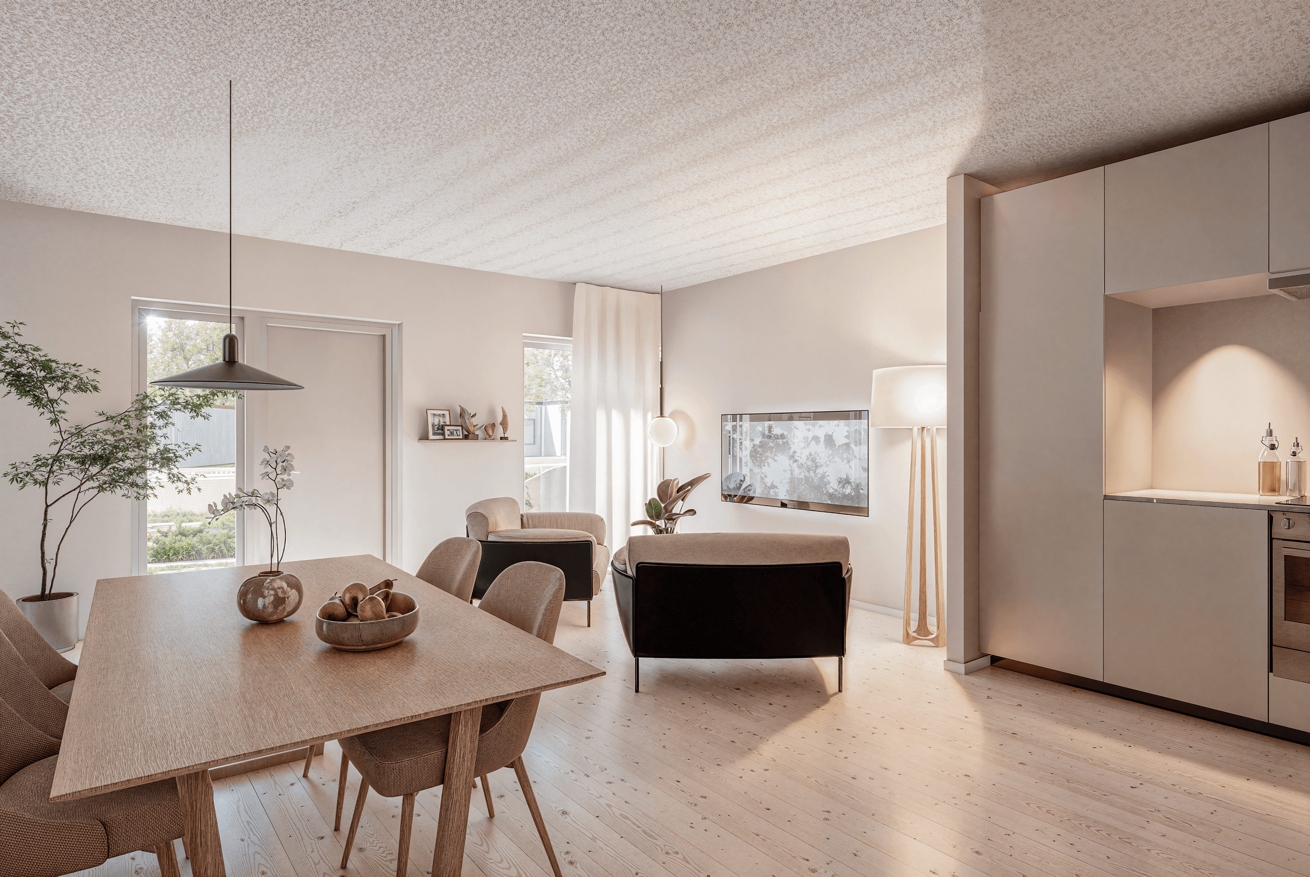 Entrance of a modern glass building with illuminated facade and reflections