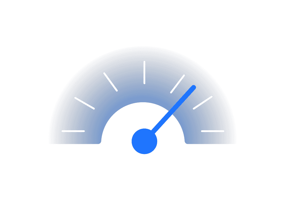 "Casa Verde Framer Template: Blue speedometer gauge with needle."