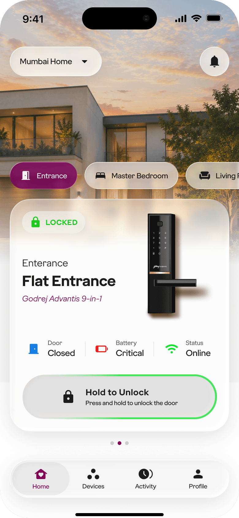 Godrej home exploration: Hold to Unlock in progress