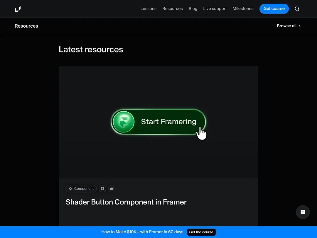 Green button labeled "Start Framering" with a cursor pointing at it.