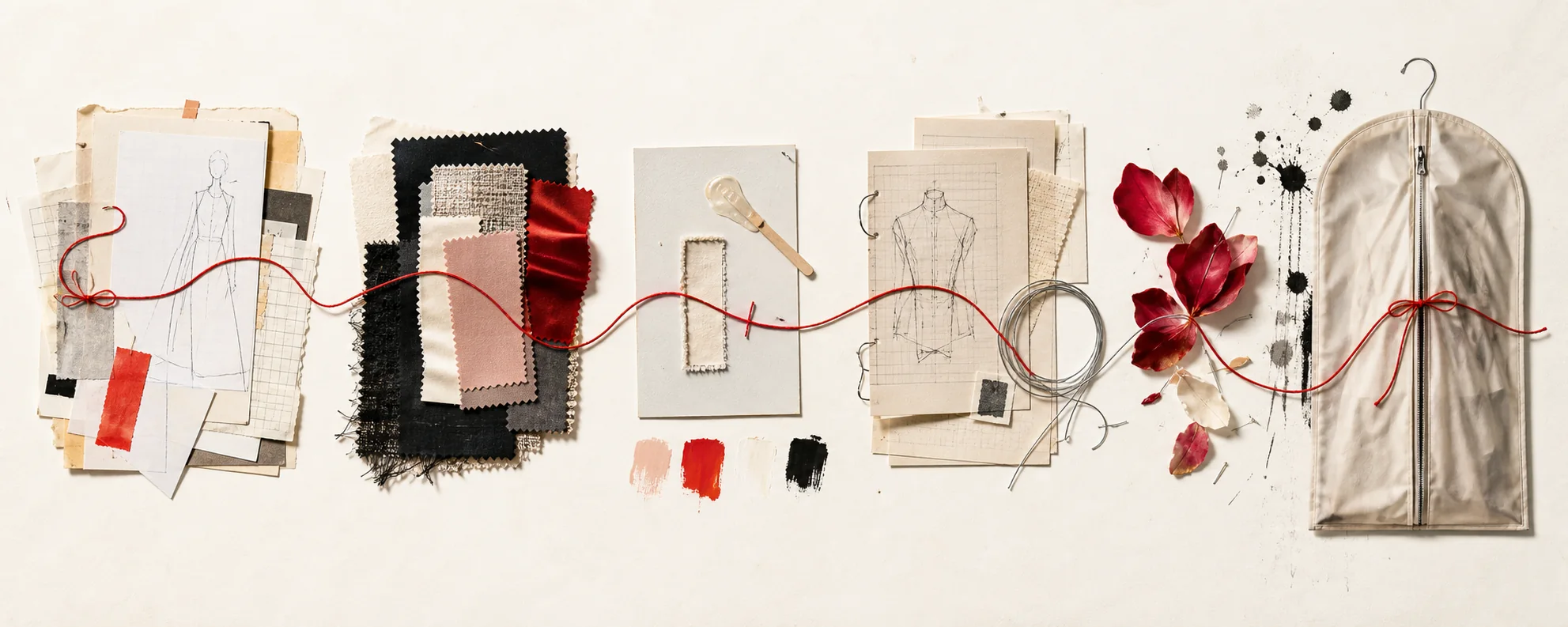 Commission process materials connected by a red thread from request to handoff.