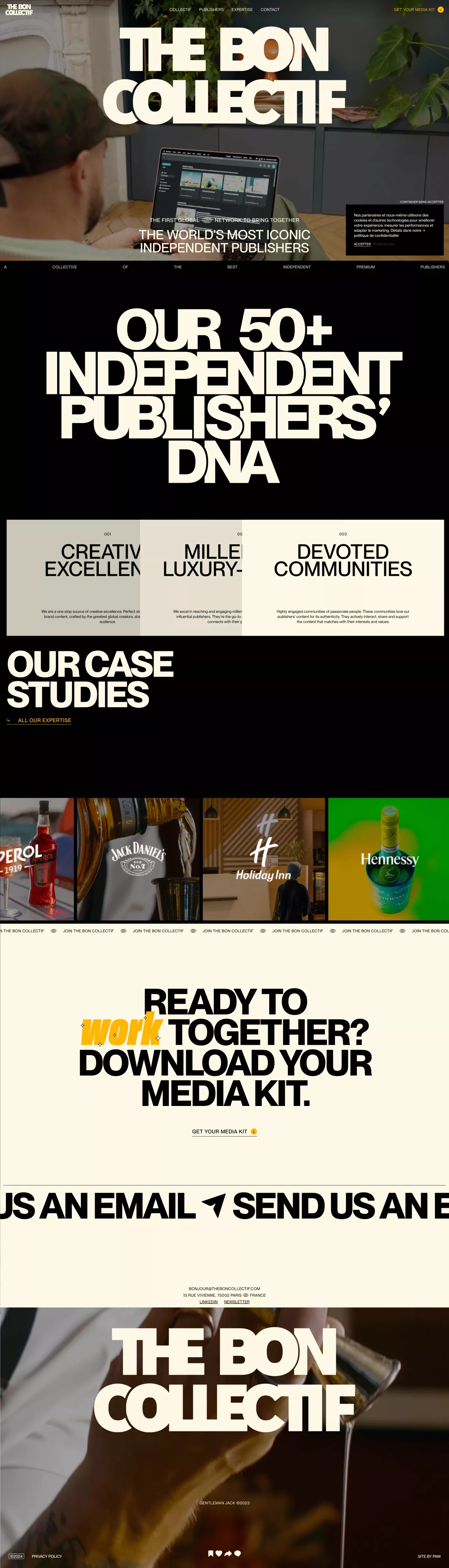 The Bon Collectif portfolio page screenshot showcasing Marketing and PR design