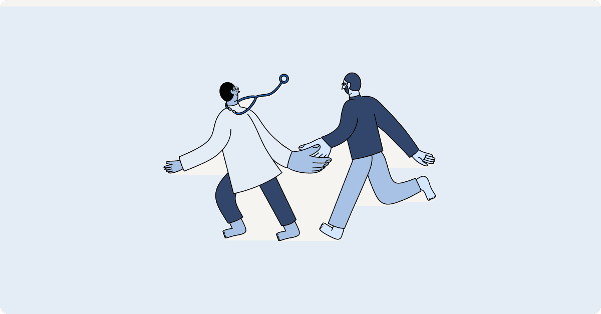 an illustration of a doctor holding the hand of a patient to guide him